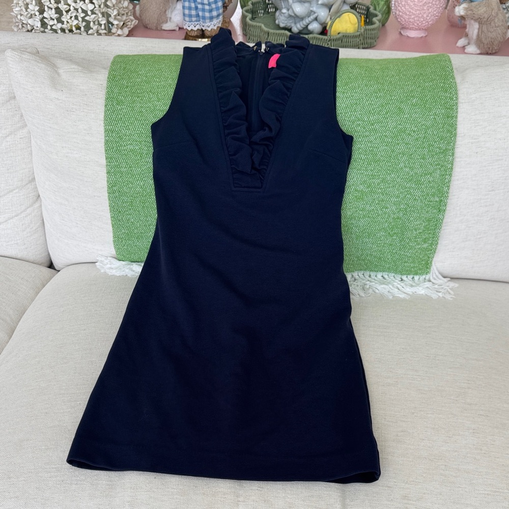 Lilly Pulitzer Navy Ruffle V-Neck Midi Dress